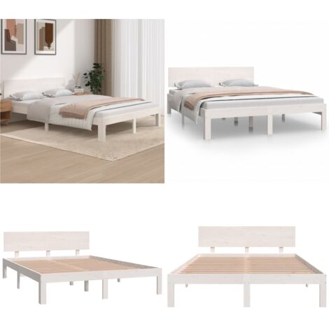 Giroletto Bianco in Legno Massello di Pino 140x200 cm - Letto in legno - Testiera in legno