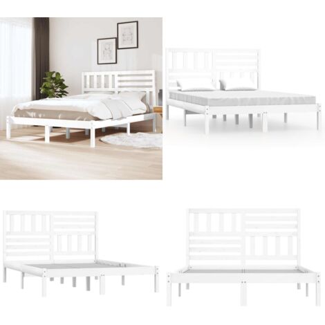 Giroletto Bianco in Legno Massello di Pino 140x200 cm - Testiera in legno - Letto in legno