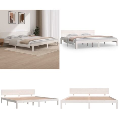 Giroletto Bianco in Legno Massello di Pino 200x200 cm - Letto in legno - Testiera in legno