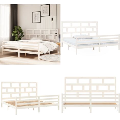 Giroletto Bianco in Legno Massello di Pino 200x200 cm - Testiera letto - Letto con testiera