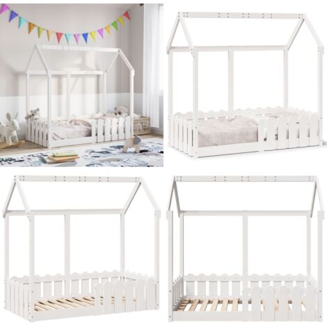 Giroletto Casetta Bambini Bianco 70x140 cm Legno Massello Pino - Letto a casetta - Letto per bambini