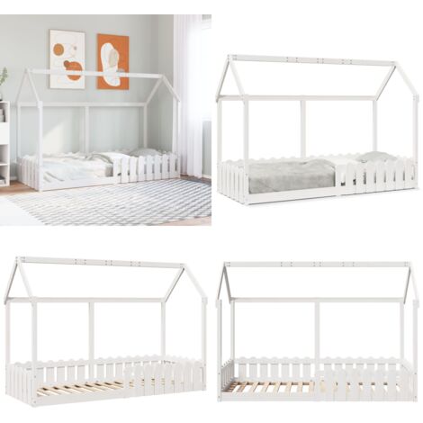 Giroletto Casetta Bambini Bianco 80x200 cm Legno Massello Pino - Letto a casetta - Letto in legno
