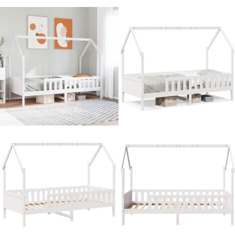 Giroletto Casetta Bambini Bianco 90x190 cm Legno Massello Pino - Letto a casa - Letto in legno