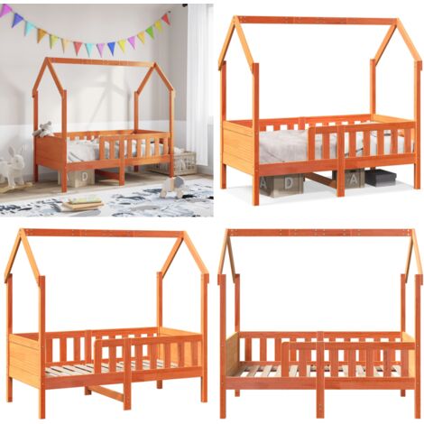 Giroletto Casetta Bambini Marrone Cera 70x140 cm Massello Pino - Letto a casa - Letto in legno