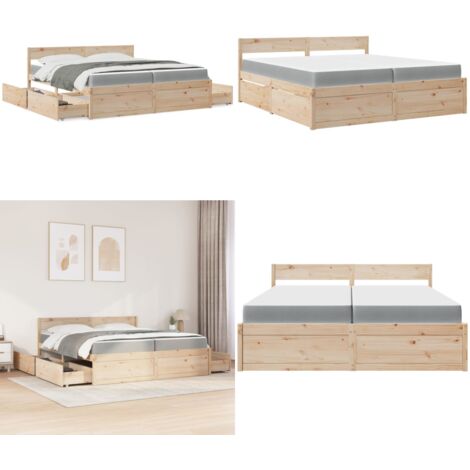 Giroletto Cassetti e Materasso 200x200 cm Legno Massello Pino - Materasso a molle insacchettate - Giroletto in legno