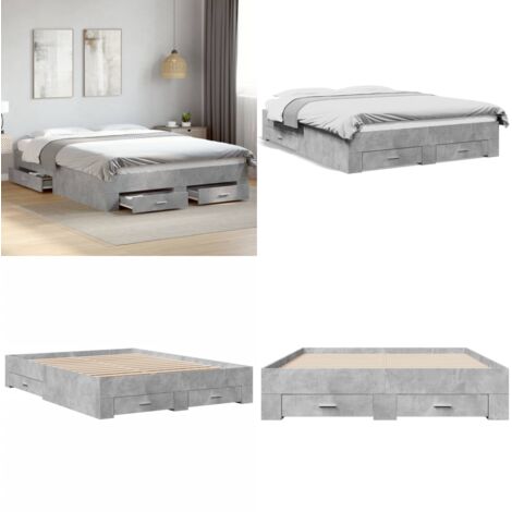 Giroletto Cassetti Grigio Cemento 140x200 cm Legno Multistrato - Cassetti letto - Letto con cassetti