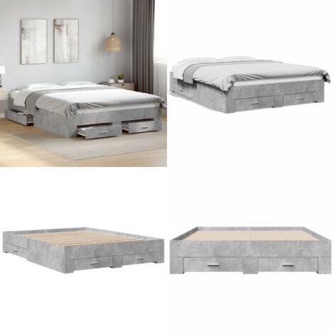 Giroletto Cassetti Grigio Cemento 160x200 cm Legno Multistrato - Cassetti letto - Letto con cassetti