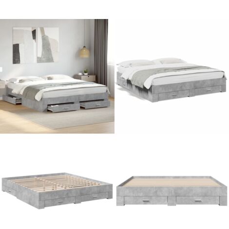 Giroletto Cassetti Grigio Cemento 180x200 cm Legno Multistrato - Cassetti letto - Letto con cassetti