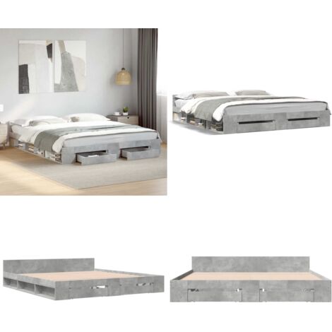 Giroletto Cassetti Grigio Cemento 180x200 cm Legno Multistrato - Cassetti letto - Letto con cassetti