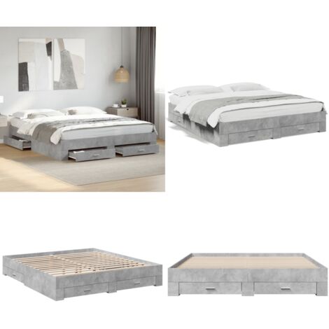 Giroletto Cassetti Grigio Cemento 200x200 cm Legno Multistrato - Cassetti letto - Letto con cassetti