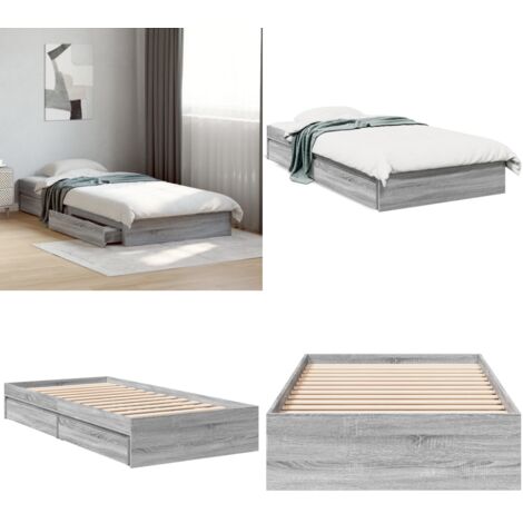 Giroletto Cassetti Grigio Sonoma 100x200 cm Legno Multistrato - Cassetti letto - Letto con cassetti