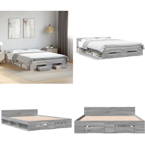 Giroletto Cassetti Grigio Sonoma 135x190 cm Legno Multistrato - Cassetti letto - Letto con cassetti