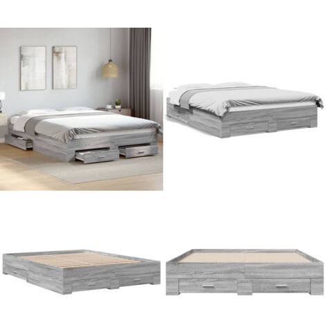 Giroletto Cassetti Grigio Sonoma 140x200 cm Legno Multistrato - Cassetti letto - Letto con cassetti