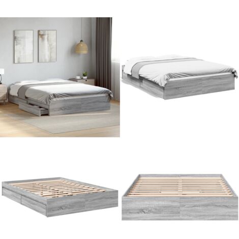 Giroletto Cassetti Grigio Sonoma 140x200 cm Legno Multistrato - Cassetti letto - Letto con cassetti