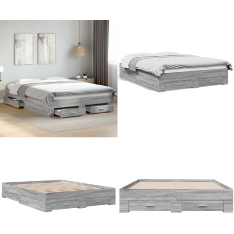 Giroletto Cassetti Grigio Sonoma 150x200 cm Legno Multistrato - Cassetti letto - Letto con cassetti