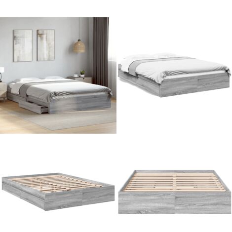 Giroletto Cassetti Grigio Sonoma 160x200 cm Legno Multistrato - Cassetti letto - Letto con cassetti