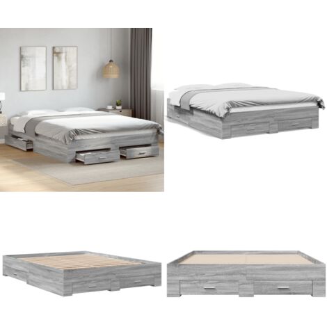Giroletto Cassetti Grigio Sonoma 160x200 cm Legno Multistrato - Cassetti letto - Letto con cassetti
