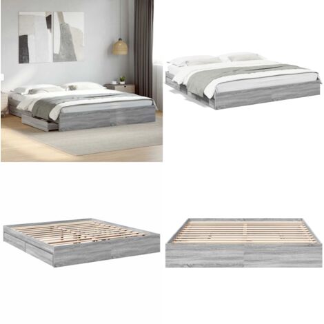 Giroletto Cassetti Grigio Sonoma 180x200 cm Legno Multistrato - Cassetti letto - Letto con cassetti
