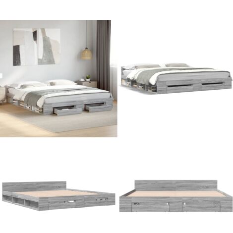Giroletto Cassetti Grigio Sonoma 200x200 cm Legno Multistrato - Cassetti letto - Letto con cassetti