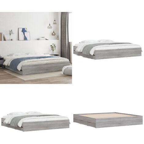 Giroletto Cassetti Grigio Sonoma 200x200 cm Legno Multistrato - Cassetti letto - Letto con cassetti