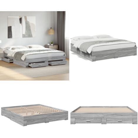 Giroletto Cassetti Grigio Sonoma 200x200 cm Legno Multistrato - Cassetti letto - Letto con cassetti