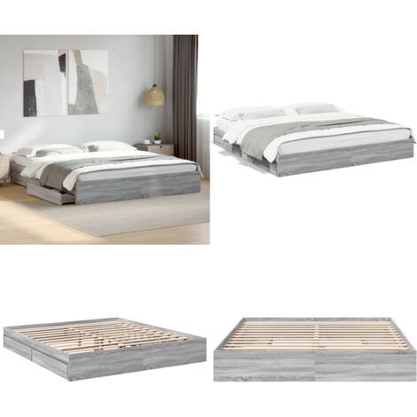 Giroletto Cassetti Grigio Sonoma 200x200 cm Legno Multistrato - Cassetti letto - Letto con cassetti