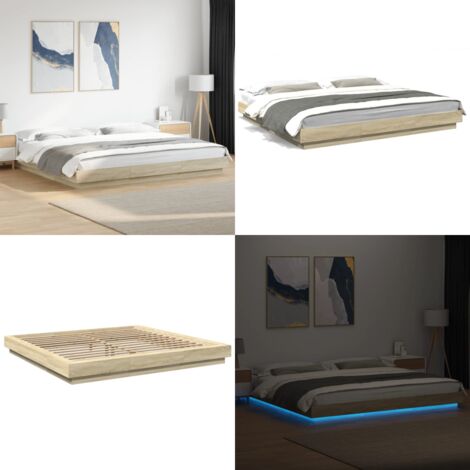 Giroletto Cassetti Luci LED Sonoma 200x200 cm Legno Multistrato - Letto con luci RGB - Letto in legno multistrato