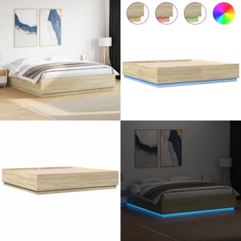 Giroletto Cassetti Luci LED Sonoma 200x200 cm Legno Multistrato - Letto con luci RGB - Letto in legno multistrato