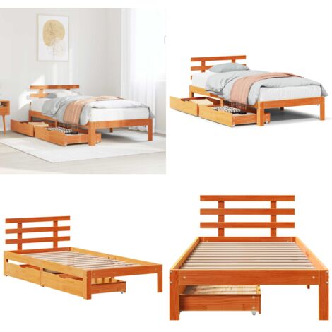 Giroletto Cassetti Marrone Cera 75x190cm in Legno Massello Pino - Cassetti sotto letto - Letto con cassetti