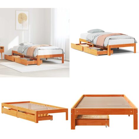 Giroletto Cassetti Marrone Cera 75x190cm in Legno Massello Pino - Cassetti sotto letto - Letto con cassetti