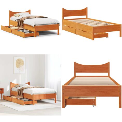 Giroletto Cassetti Marrone Cera 75x190cm in Legno Massello Pino - Cassetti sotto letto - Letto con cassetti