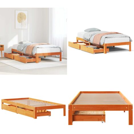Giroletto Cassetti Marrone Cera 90x200 cm Legno Massello Pino - Cassetti sotto letto - Letto con cassetti