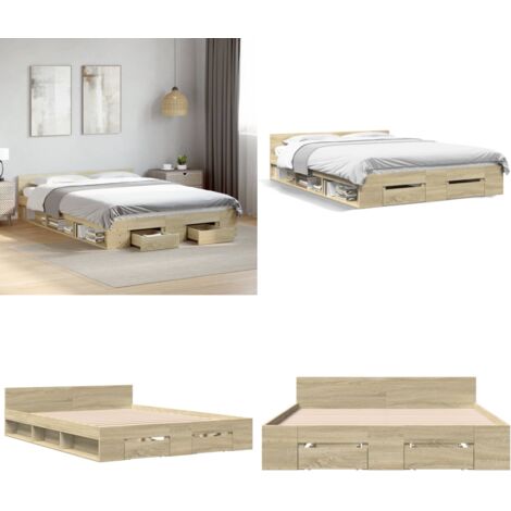 Giroletto Cassetti Rovere Sonoma 140x200 cm Legno Multistrato - Cassetti letto - Letto con cassetti
