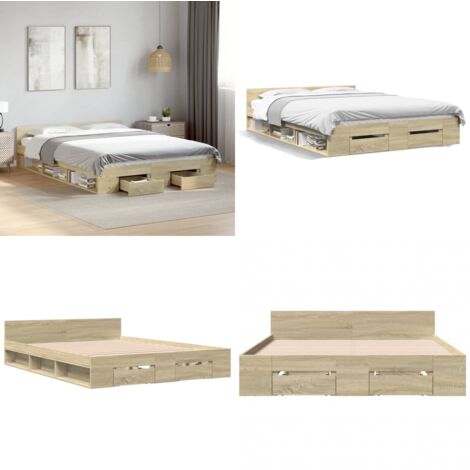 Giroletto Cassetti Rovere Sonoma 150x200 cm Legno Multistrato - Cassetti letto - Letto con cassetti