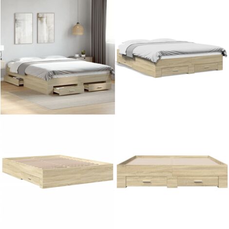 Giroletto Cassetti Rovere Sonoma 160x200 cm Legno Multistrato - Cassetti letto - Letto con cassetti