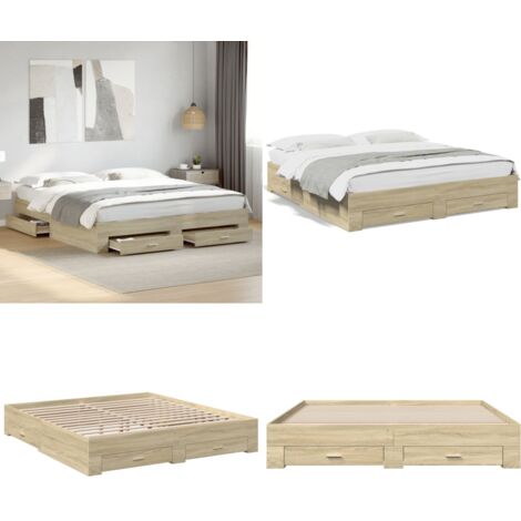 Giroletto Cassetti Rovere Sonoma 180x200 cm Legno Multistrato - Cassetti letto - Letto con cassetti