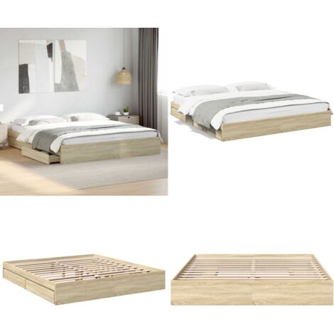 Giroletto Cassetti Rovere Sonoma 180x200 cm Legno Multistrato - Cassetti letto - Letto con cassetti