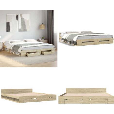 Giroletto Cassetti Rovere Sonoma 180x200 cm Legno Multistrato - Cassetti per letto - Letto con cassetti
