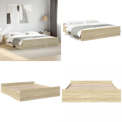 Giroletto Cassetti Rovere Sonoma 200x200 cm Legno Multistrato - Cassetti letto - Letto con cassetti