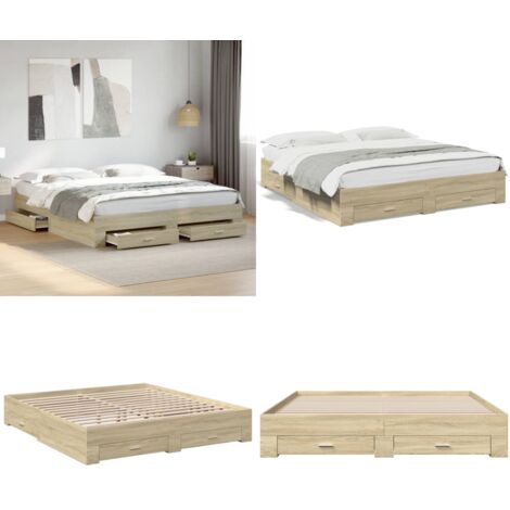 Giroletto Cassetti Rovere Sonoma 200x200 cm Legno Multistrato - Cassetti per letto - Letto con cassetti