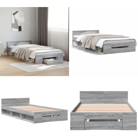 Giroletto Cassetto Grigio Sonoma 90x190 cm Legno Multistrato - Cassetto letto - Letto con cassetto