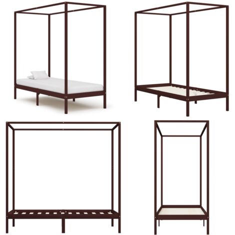 Giroletto con Baldacchino senza Materasso Marrone Pino 90x200cm - Letto in legno - Letto a baldacchino marrone