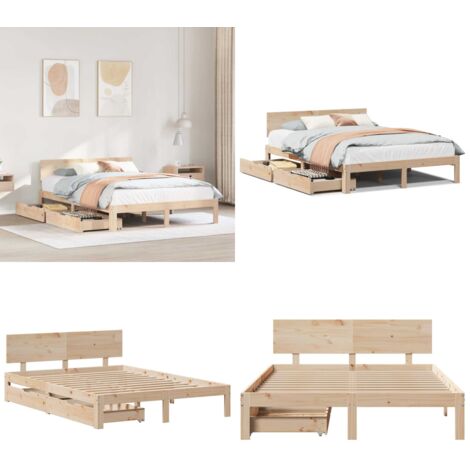 Giroletto con Cassetti 140x200 cm in Legno Massello di Pino - Cassetto sotto letto - Letto con testiera