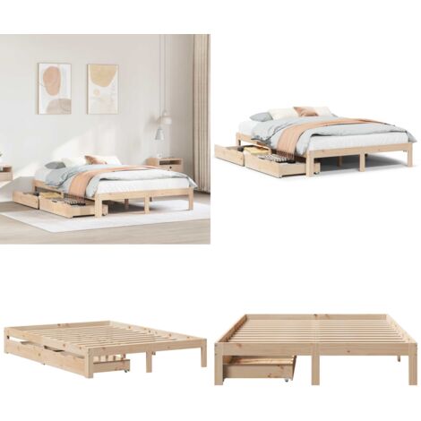 Giroletto con Cassetti 160x200 cm in Legno Massello di Pino - Letto con cassetti - Cassetti sotto il letto