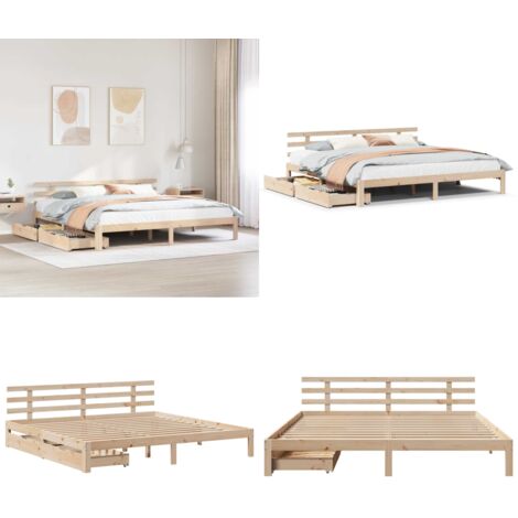Giroletto con Cassetti 180x200 cm in Legno Massello di Pino - Letto con cassetti - Letto con testiera
