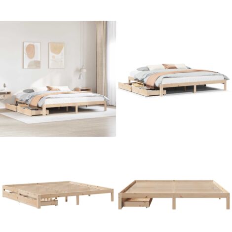 Giroletto con Cassetti 180x200 cm in Legno Massello di Pino - Letto con cassetti - Letto in legno
