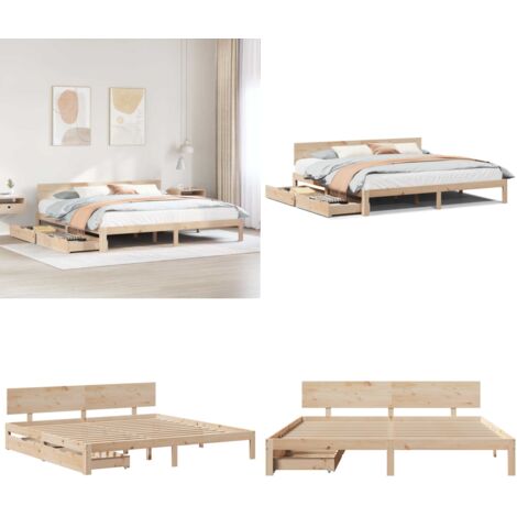 Giroletto con Cassetti 200x200 cm in Legno Massello di Pino - Cassetti sotto letto - Letto con testiera
