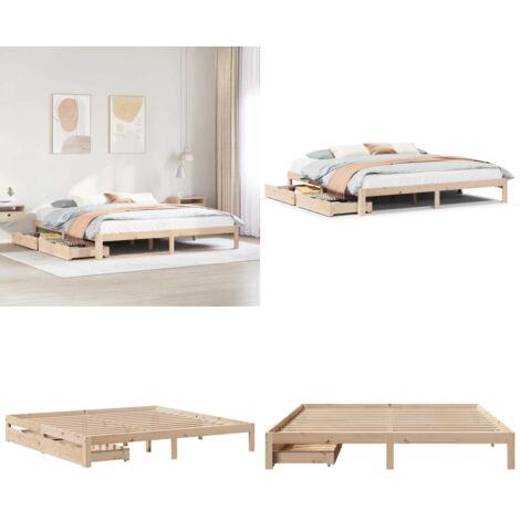 Giroletto con Cassetti 200x200 cm in Legno Massello di Pino - Letto con cassetti - Letto in legno massello