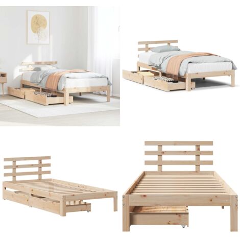 Giroletto con Cassetti 90x200 cm in Legno Massello di Pino - Cassetto sotto letto - Letto con testiera
