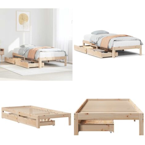 Giroletto con Cassetti 90x200 cm in Legno Massello di Pino - Letto con cassetti - Cassetti sotto letto
